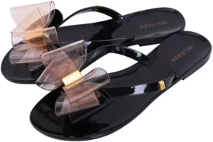 MIOKE Women's Bow Studded Jelly Flipflops Sandals Summer Slip On Comfort Flat Beach Jellies Thong Slipper