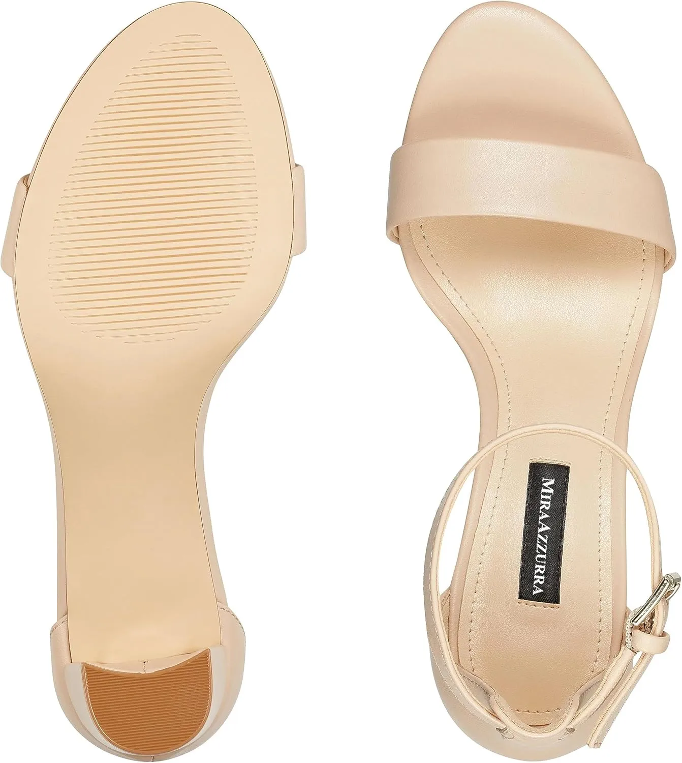 MIRAAZZURRA Women Heeled Sandals Round Open Toe Ankle Strap Chunky Low Heel One Strap Sandals
