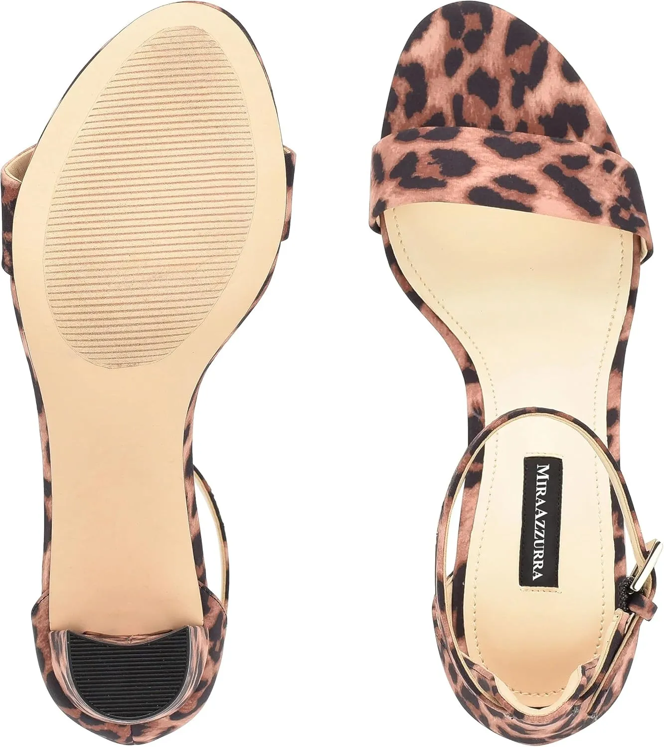 MIRAAZZURRA Women Heeled Sandals Round Open Toe Ankle Strap Chunky Low Heel One Strap Sandals