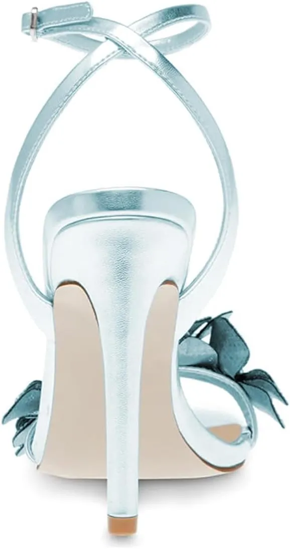 miss left Women Rhinestones Stiletto Heel Sandals with Strap Buckles Flower Embellished Open Square Toe High Heels Pumps Chic Wedding Event Dress Shoes Size 4-16 US
