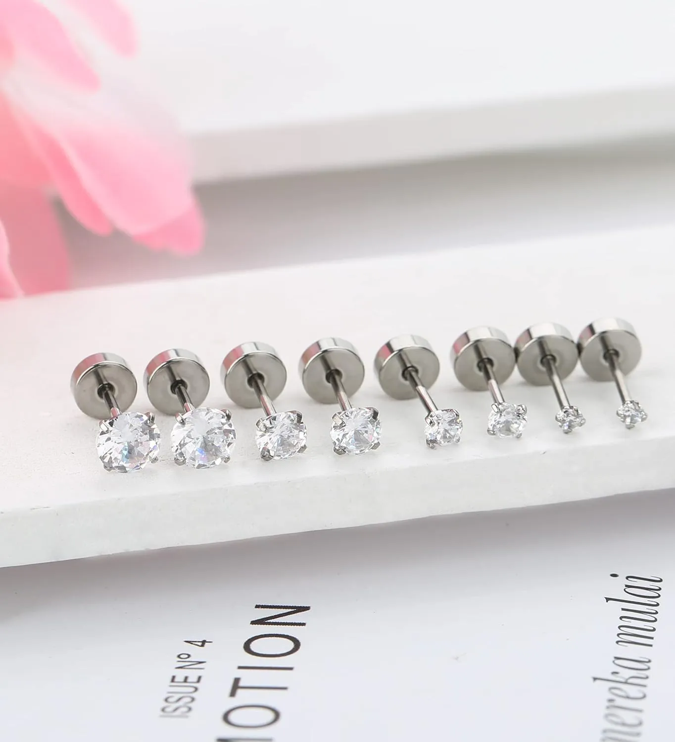 MJust Titanium Earrings - Hypoallergenic 20G Flat Back with Rainbow AB Cubic Zirconia - Cartilage Earrings for Women & Men