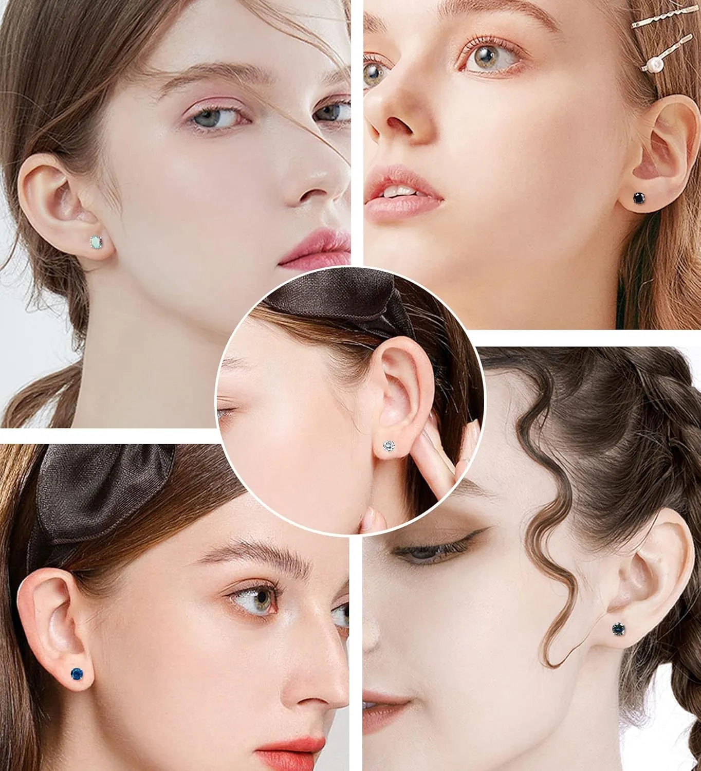 MJust Titanium Earrings - Hypoallergenic 20G Flat Back with Rainbow AB Cubic Zirconia - Cartilage Earrings for Women & Men