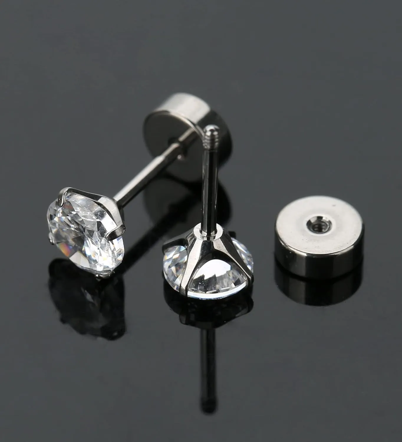 MJust Titanium Earrings - Hypoallergenic 20G Flat Back with Rainbow AB Cubic Zirconia - Cartilage Earrings for Women & Men