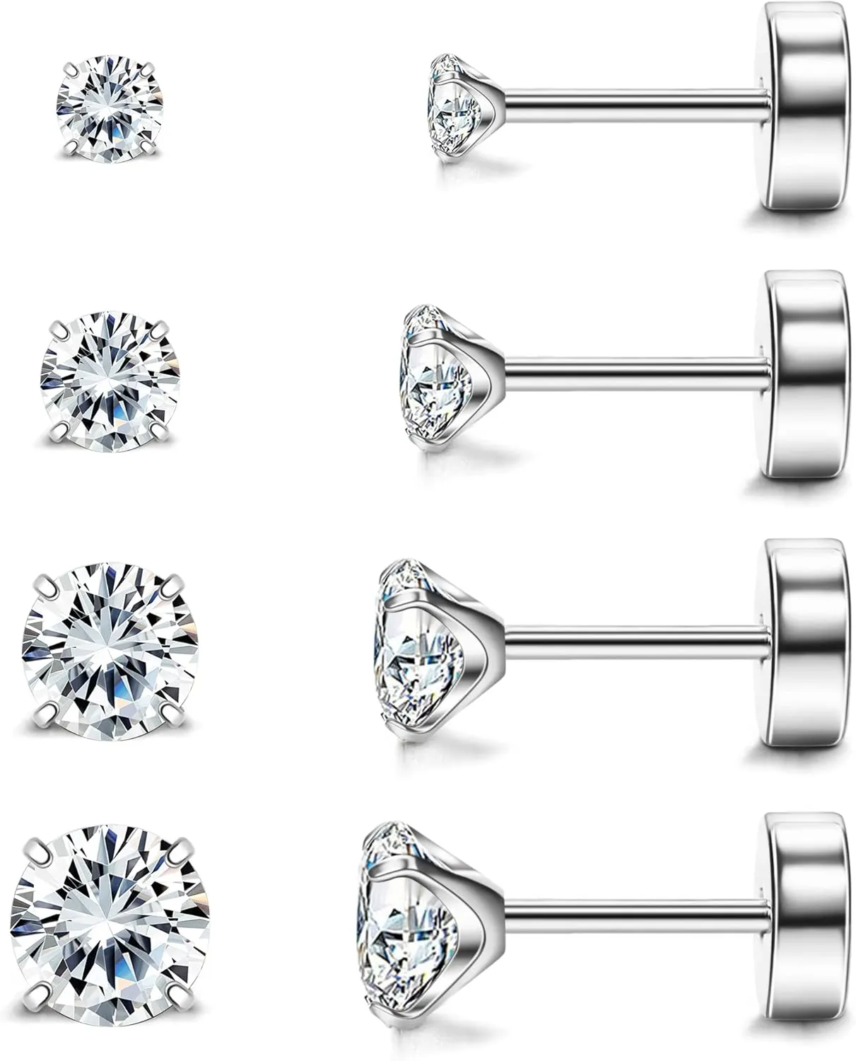 MJust Titanium Earrings - Hypoallergenic 20G Flat Back with Rainbow AB Cubic Zirconia - Cartilage Earrings for Women & Men