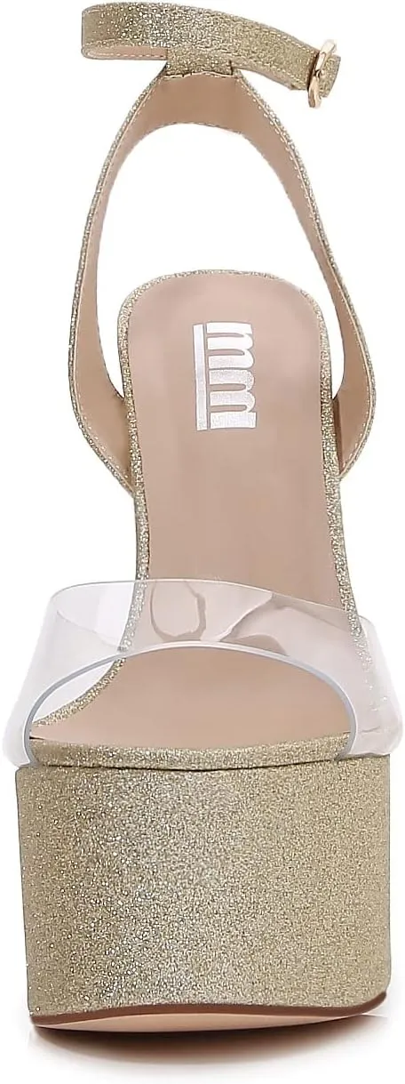 mm Women Single Strap Open Toe High Chunky Heeled Block Platform Sandals