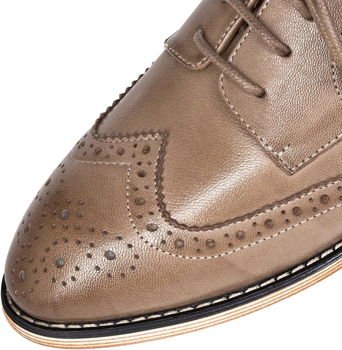 Mona flying Women's Comfortable Multicolored Wingtip Oxfords Brogue Lace-up Leather Shoes for Womens Ladies
