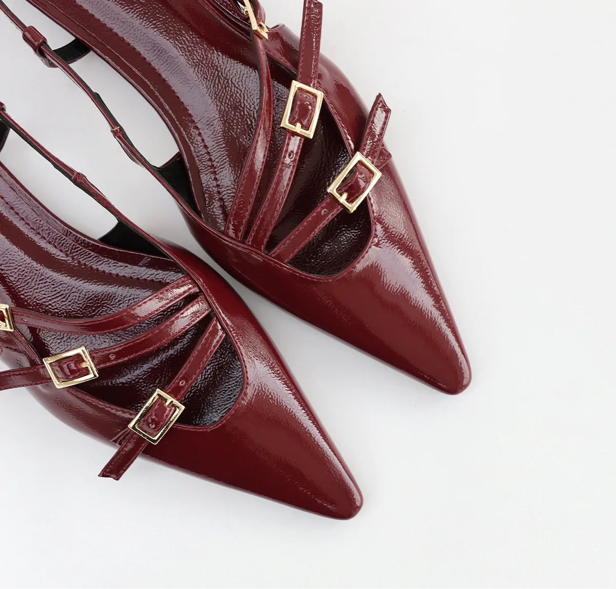 Multi TOE THREE STRAPS CLARET  PATENT Flat  BALLERINAS
