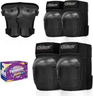 Nattork Knee Pads, Elbow Pads&Wrist Guards for Kids Youth Adults, 6 in 1 Protective Gear Set for Skateboard, Roller Skate, Inline Skates, Cycling and Scooter Boys Girls Age 3-15