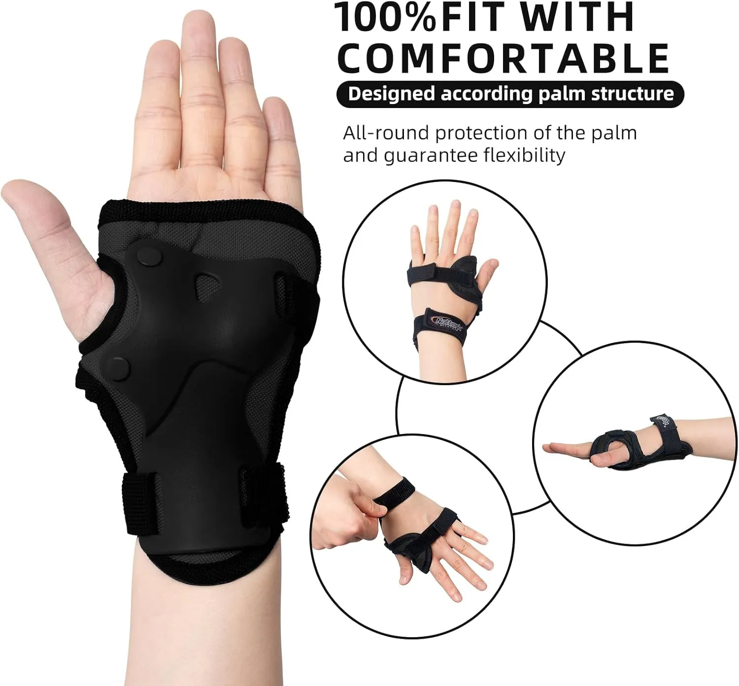 Nattork Knee Pads, Elbow Pads&Wrist Guards for Kids Youth Adults, 6 in 1 Protective Gear Set for Skateboard, Roller Skate, Inline Skates, Cycling and Scooter Boys Girls Age 3-15