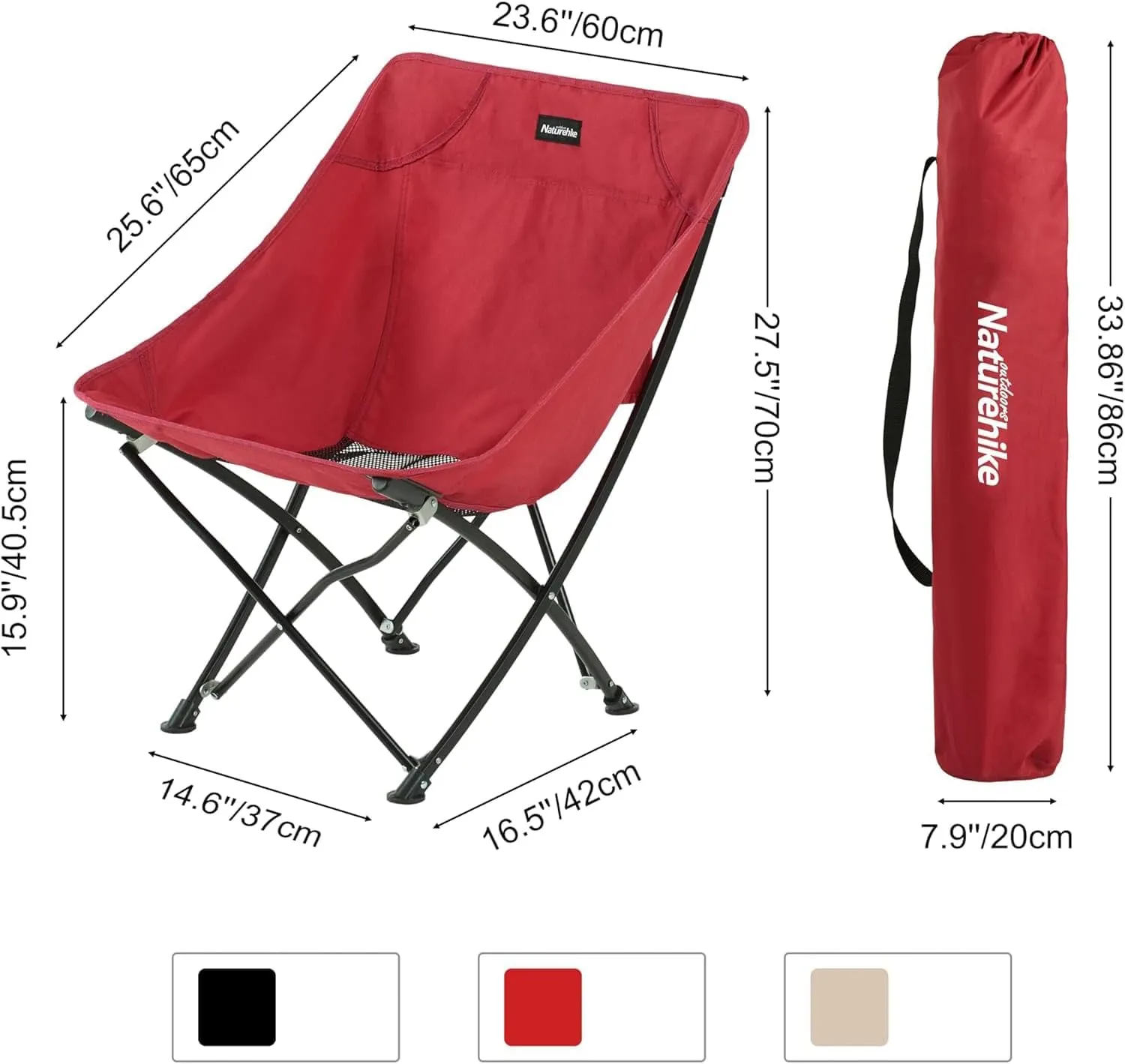Naturehike Lightweight Camping Chair, Black