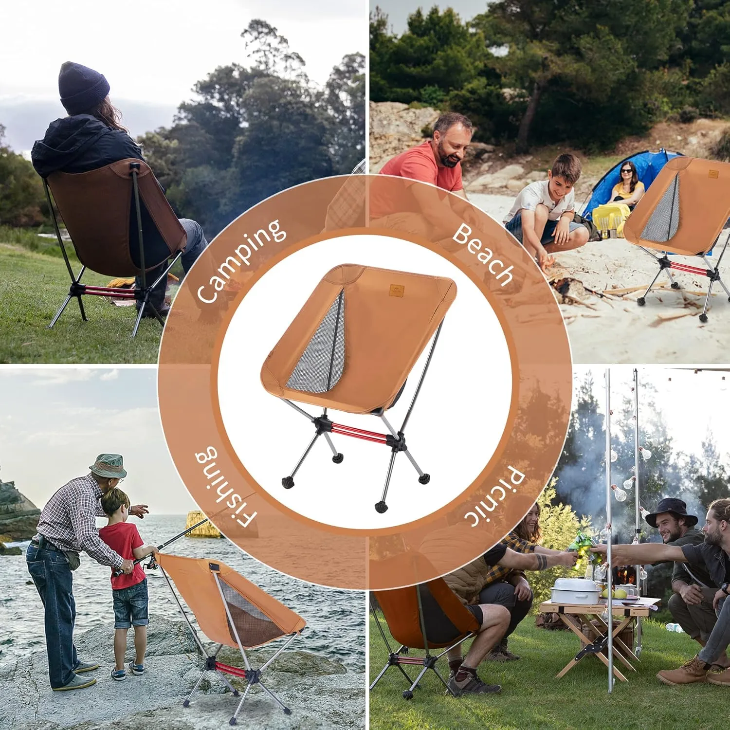 Naturehike YL08 Ultralight Camping Chair, 2.12 LBS Portable Backpacking Chair with Storage Bag & Anti-Sinking Feet, Lightweight Compact Collapsible Camp Chair