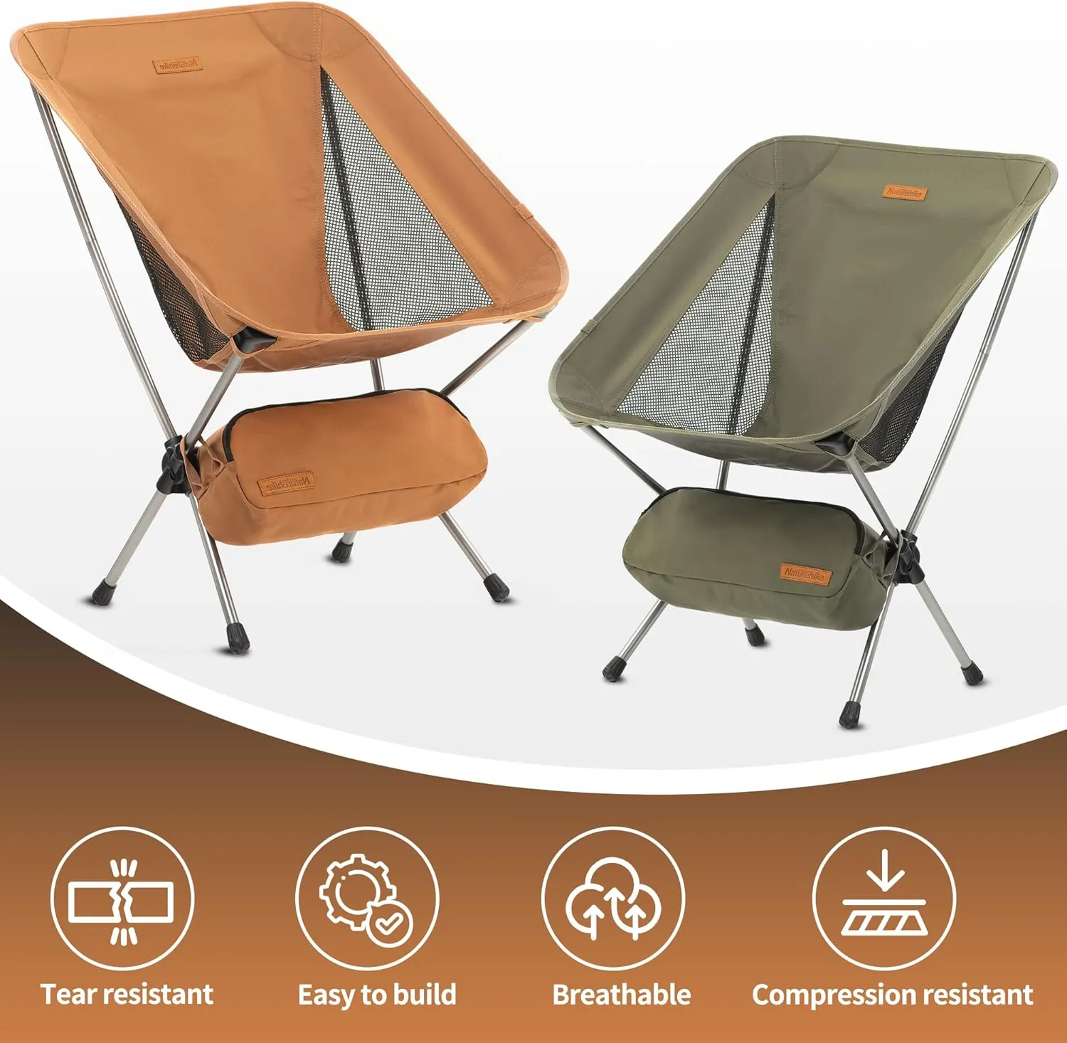 Naturehike YL08 Ultralight Camping Chair, 2.12 LBS Portable Backpacking Chair with Storage Bag & Anti-Sinking Feet, Lightweight Compact Collapsible Camp Chair