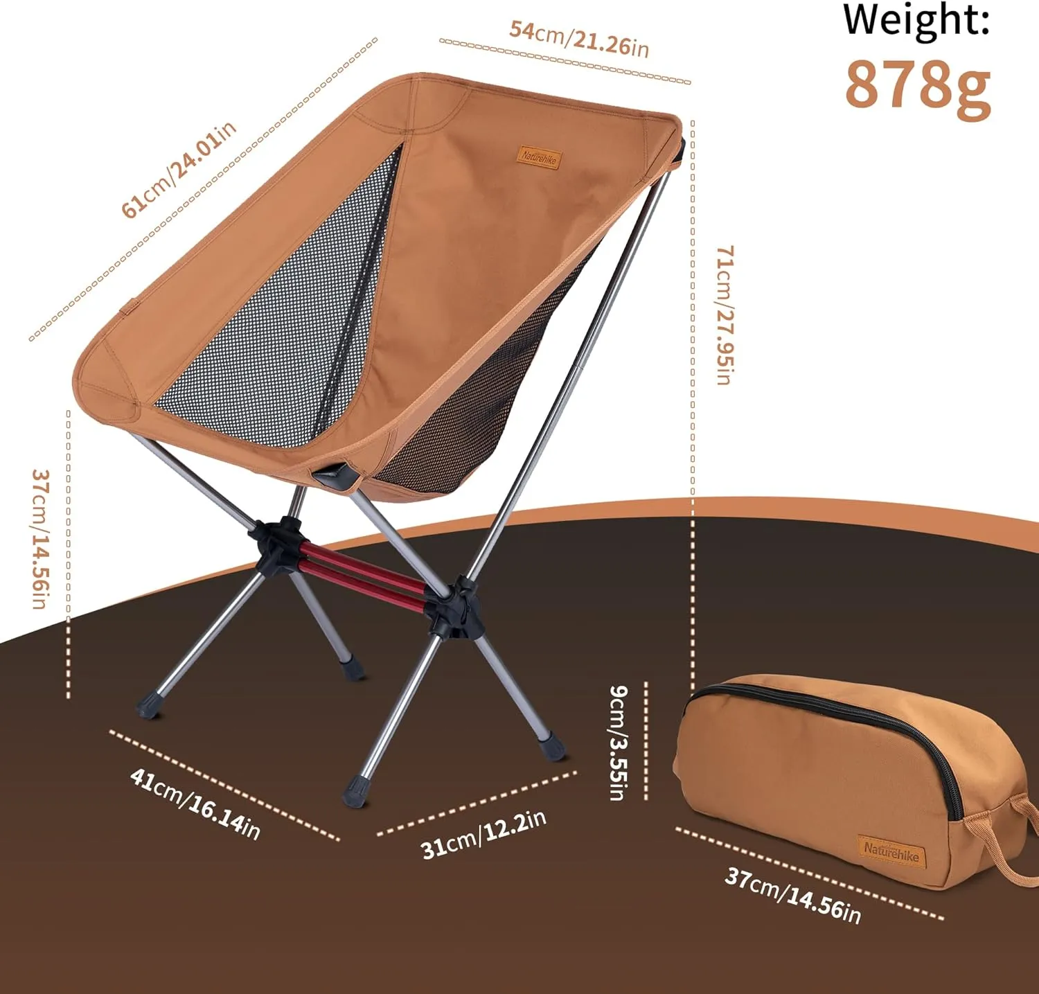 Naturehike YL08 Ultralight Camping Chair, 2.12 LBS Portable Backpacking Chair with Storage Bag & Anti-Sinking Feet, Lightweight Compact Collapsible Camp Chair