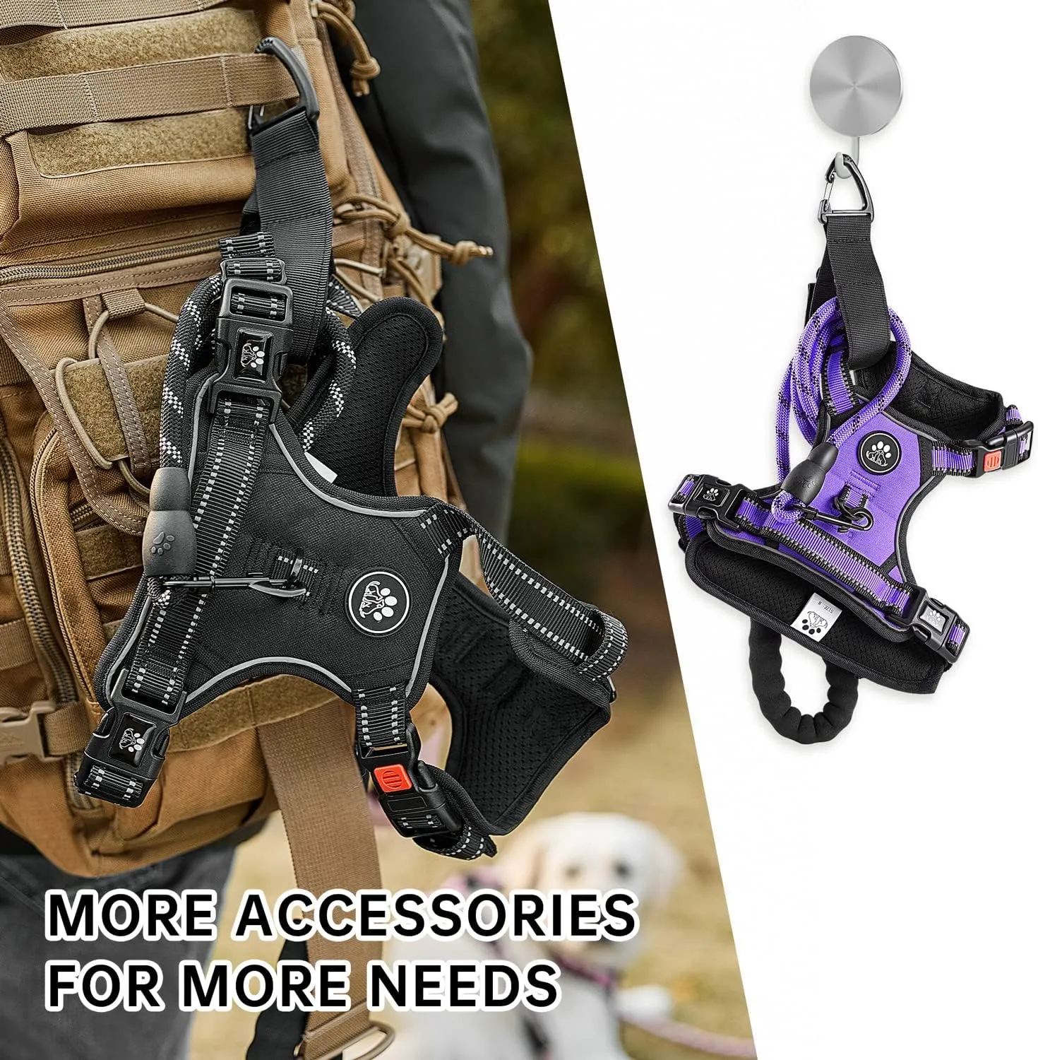 NESTROAD No Pull Dog Harness,Adjustable Oxford Dog Vest Harness with Leash,Reflective No-Choke Pet Harness with Easy Control Soft Handle for Large Dogs(Large,Purple)
