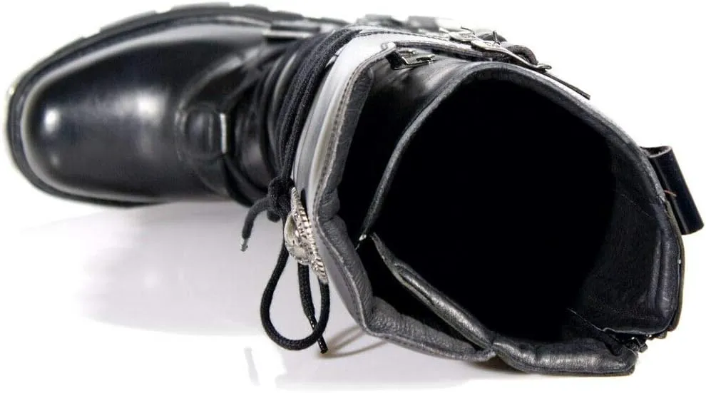 New Rock Newrock 272 Metallic Black Goth Knee High Zip Boot Leather Buckle Boots