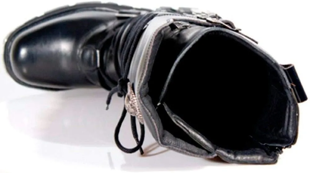 New Rock Newrock 272 Metallic Black Goth Knee High Zip Boot Leather Buckle Boots