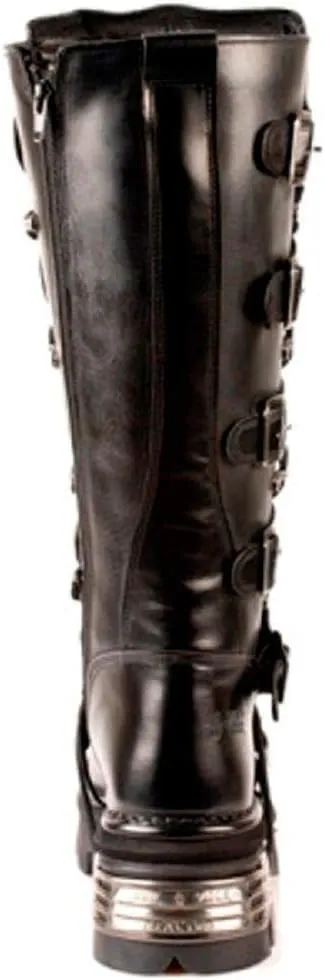 New Rock Newrock 272 Metallic Black Goth Knee High Zip Boot Leather Buckle Boots