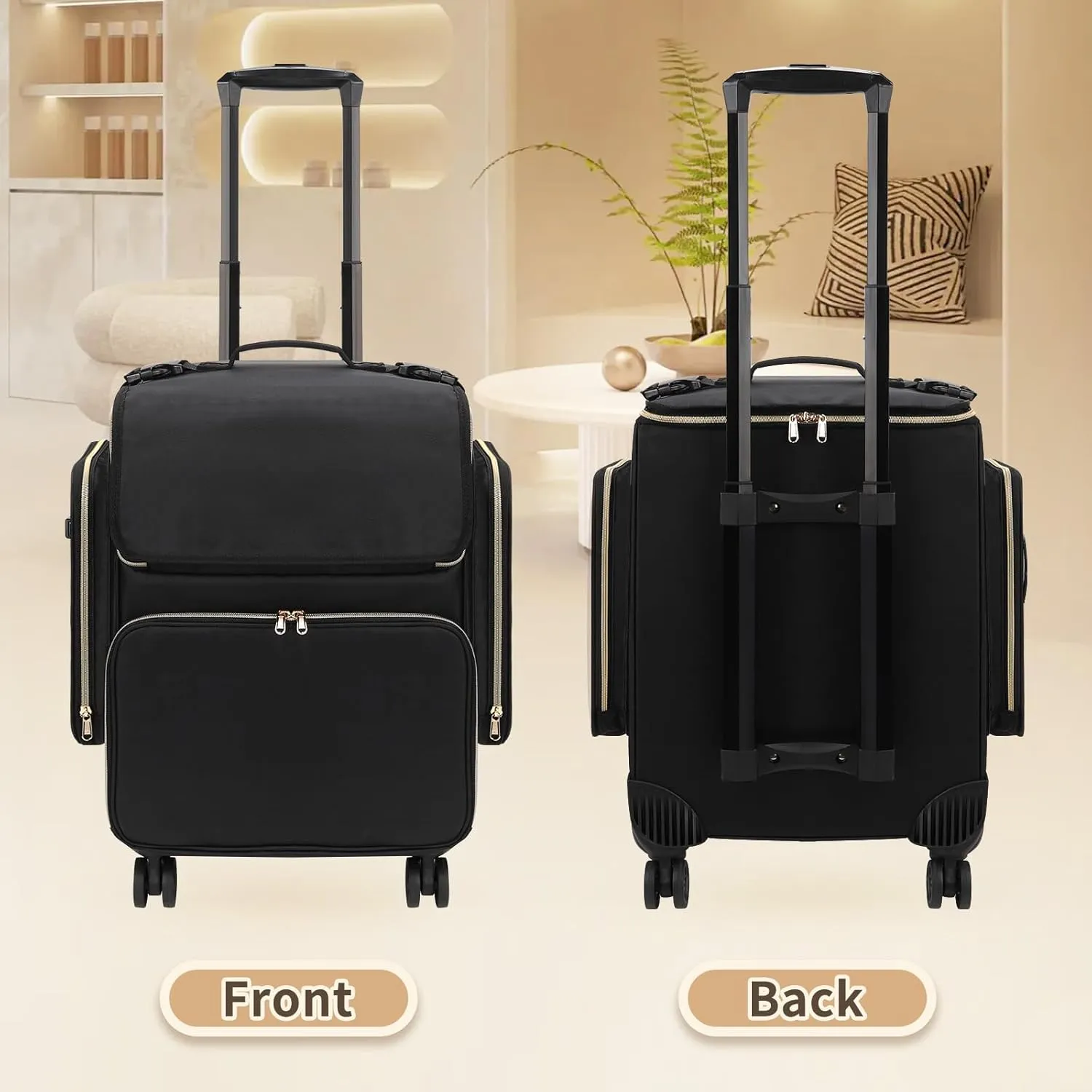 OCHEAL Hairstylist Traveling Case - 360° Rotatable Wheels, Heat Insulation Cosmetic Makeup Trolley Train Case for Hairstylists Hairdressers, Detachable Pouch, Hairdressing Tool Organizer
