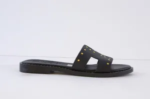 OH MY SANDALS - 5576 FLAT MULE WITH STUD DETAIL - BLACK