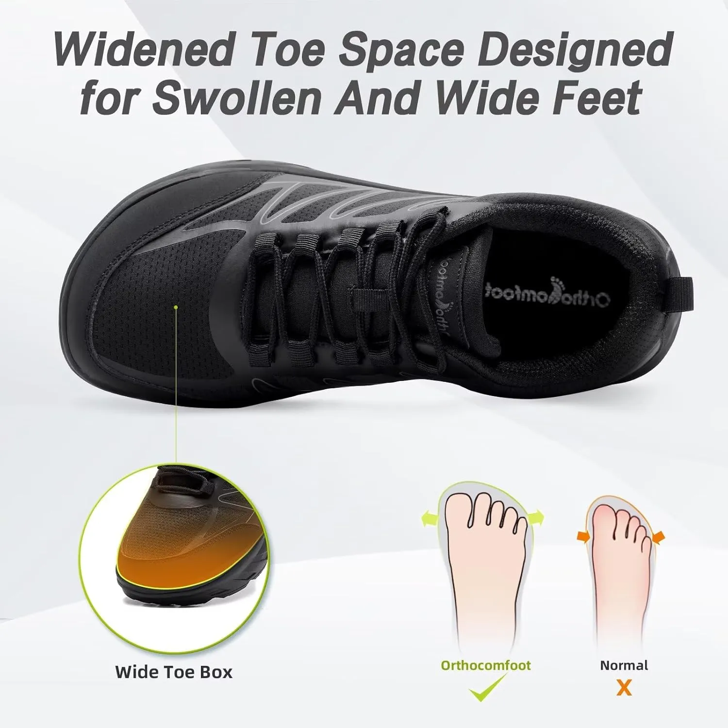 OrthoComfoot Women's Orthopedic Diabetic Wide Walking Shoes: Comfortable Casual Arch Support Plantar Fasciitis Sneakers, Tennis Orthotic High Arch Swollen Feet Work Shoes for Ankle and Heel Pain