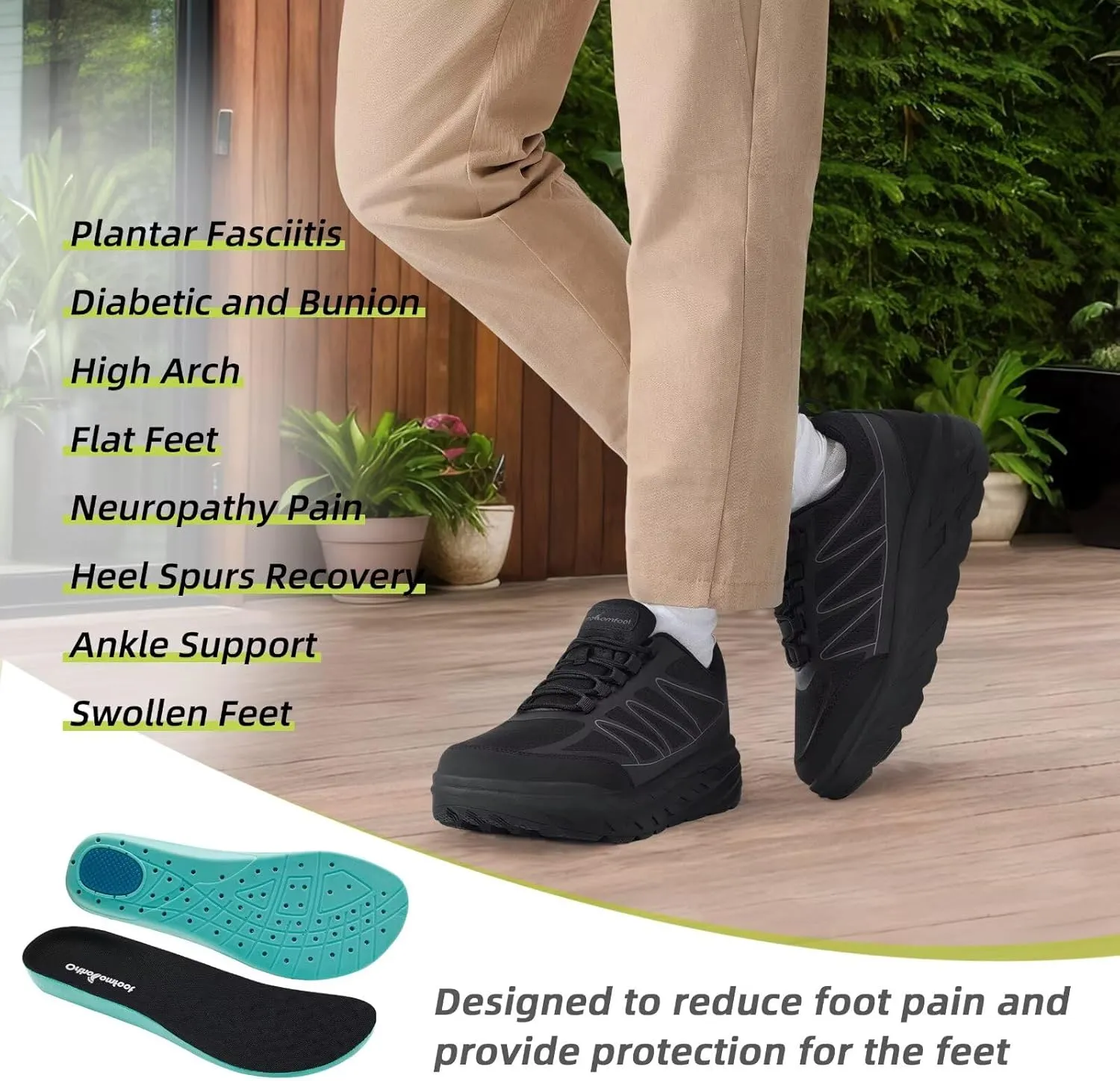 OrthoComfoot Women's Orthopedic Diabetic Wide Walking Shoes: Comfortable Casual Arch Support Plantar Fasciitis Sneakers, Tennis Orthotic High Arch Swollen Feet Work Shoes for Ankle and Heel Pain
