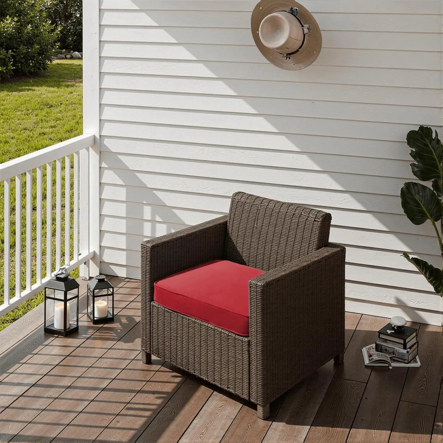 Outdoor Chair Cushions 22 x 22 x 3 Inch, Waterproof & Fade Resistant Patio Seat Cushion for Furniture with Handle and Ties, Thick Seating Pads for Outside Sofa Couch Set of 2, Red