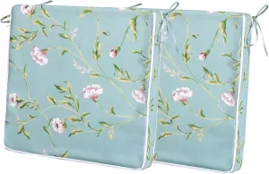 Outdoor Chair Cushions Set of 2, Waterproof Outdoor Seat Cushions for Patio Furniture, Patio Chair Cushion with Ties, Square Out Door Chair Pads,19" X 19" X 3", Green Floral