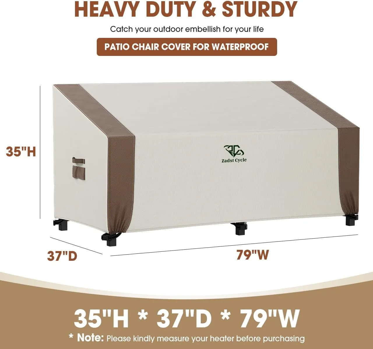 Outdoor Furniture Cover, 79 inch Patio Sofa Cover Waterproof, Patio Furniture Cover for Loveseat Sofa and 3 Seat Couches, Anti-UV, Water Resistant, Tear Resistant, X-Large, 1 Pack, Brown