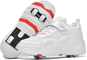 Outdoor Roller Skate Shoes for Kids, Parkour Roller Shoes with 4-Wheel & 2-Wheel Modes, Transformable Sneaker Skates for Boys, Versatile Roller Skating Footwear