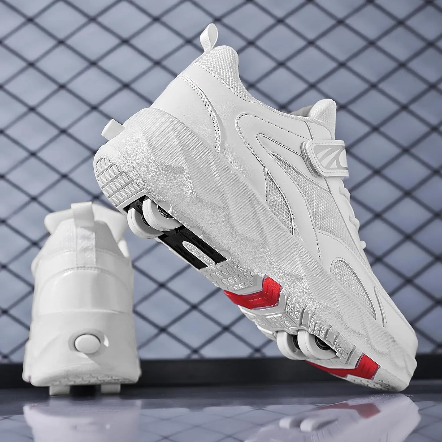 Outdoor Roller Skate Shoes for Kids, Parkour Roller Shoes with 4-Wheel & 2-Wheel Modes, Transformable Sneaker Skates for Boys, Versatile Roller Skating Footwear
