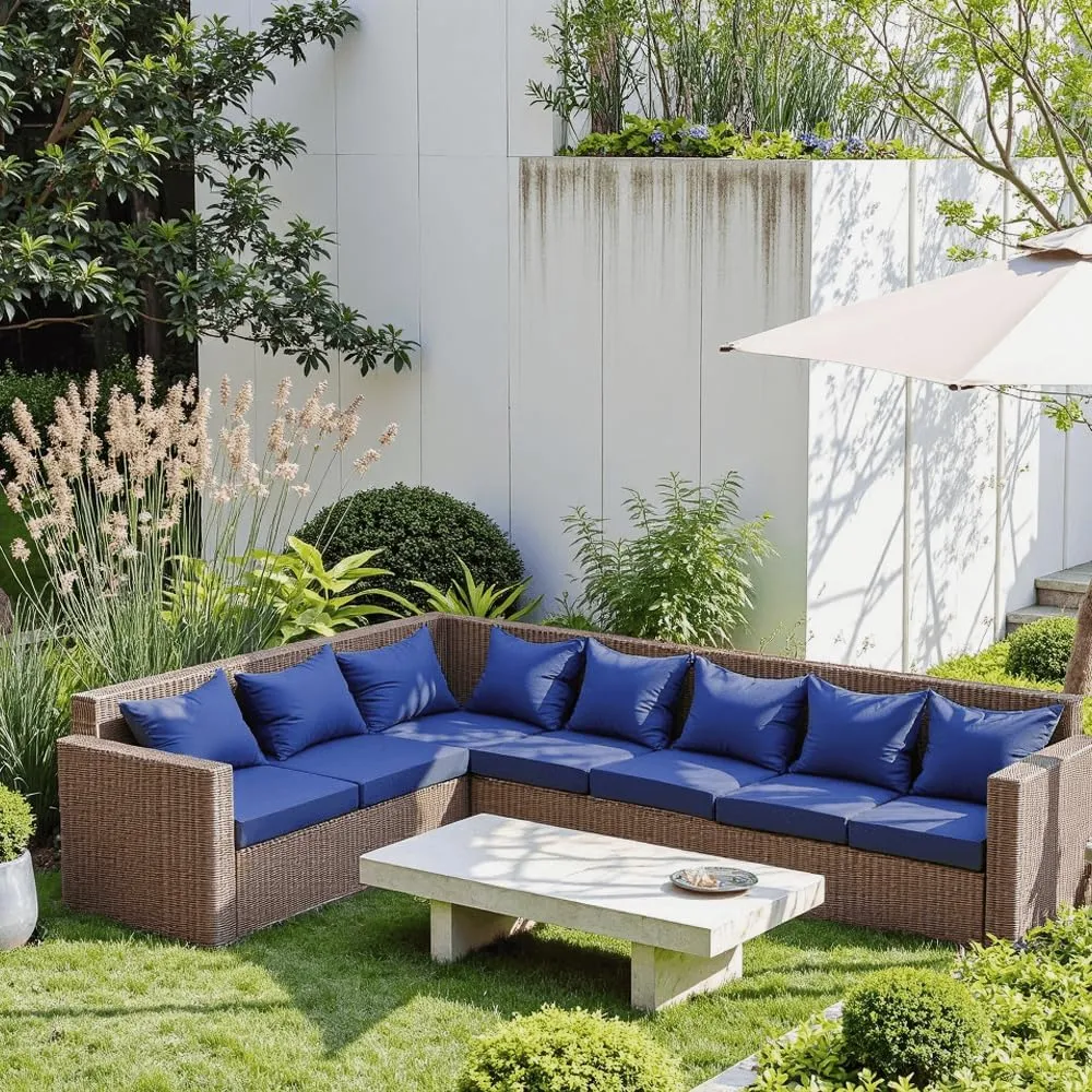 Outdoor Seat Cushion Set 22 x 22 x 4 Inch, Waterproof & Fade Resistant Patio Furniture Cushions with Removable Cover and Ties, Thick Deep Seating Pads for Outside Chair Sofa Couch, Blue