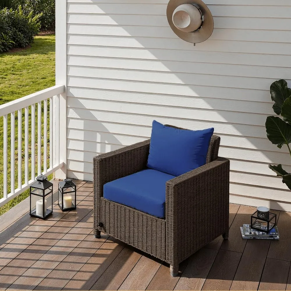 Outdoor Seat Cushion Set 22 x 22 x 4 Inch, Waterproof & Fade Resistant Patio Furniture Cushions with Removable Cover and Ties, Thick Deep Seating Pads for Outside Chair Sofa Couch, Blue