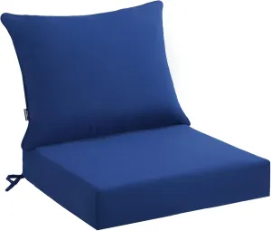 Outdoor Seat Cushion Set 22 x 22 x 4 Inch, Waterproof & Fade Resistant Patio Furniture Cushions with Removable Cover and Ties, Thick Deep Seating Pads for Outside Chair Sofa Couch, Blue