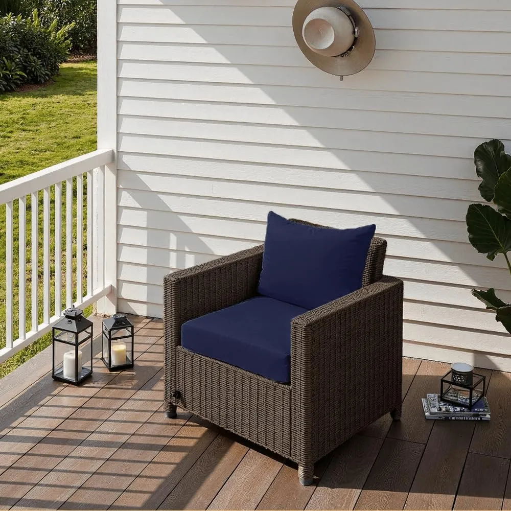 Outdoor Seat Cushion Set 22 x 24 x 4 Inch, Waterproof & Fade Resistant Patio Furniture Cushions with Removable Cover and Ties, Thick Deep Seating Pads for Outside Chair Sofa Couch, Dark Blue