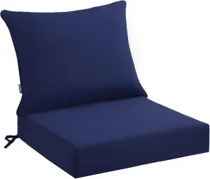 Outdoor Seat Cushion Set 22 x 24 x 4 Inch, Waterproof & Fade Resistant Patio Furniture Cushions with Removable Cover and Ties, Thick Deep Seating Pads for Outside Chair Sofa Couch, Dark Blue