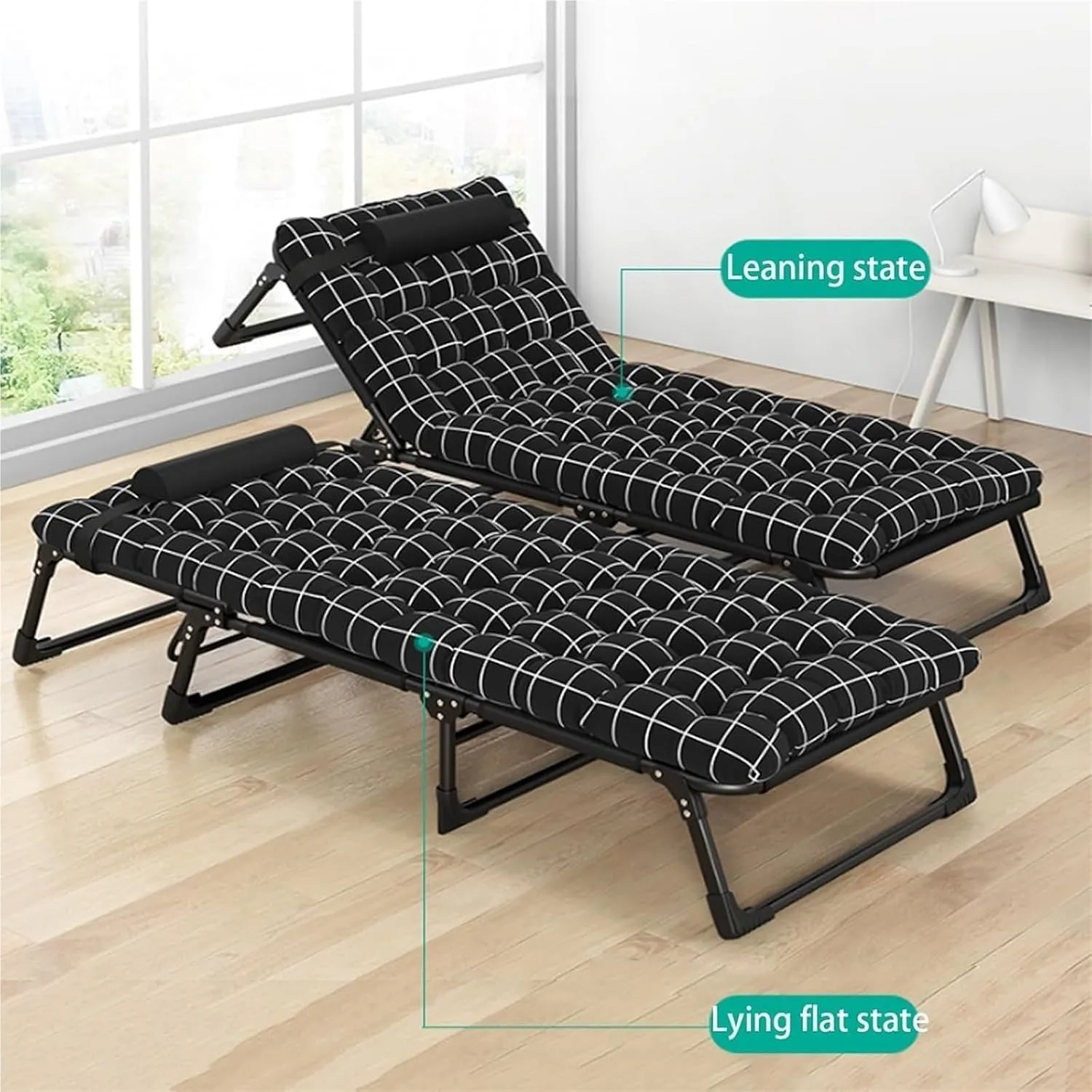 Oxford Cloth Camping Cot, Extra Wide Folding Cot, Portable Folding Bed for Sleeping, 4-Position Folding Chaise Lounge Chair