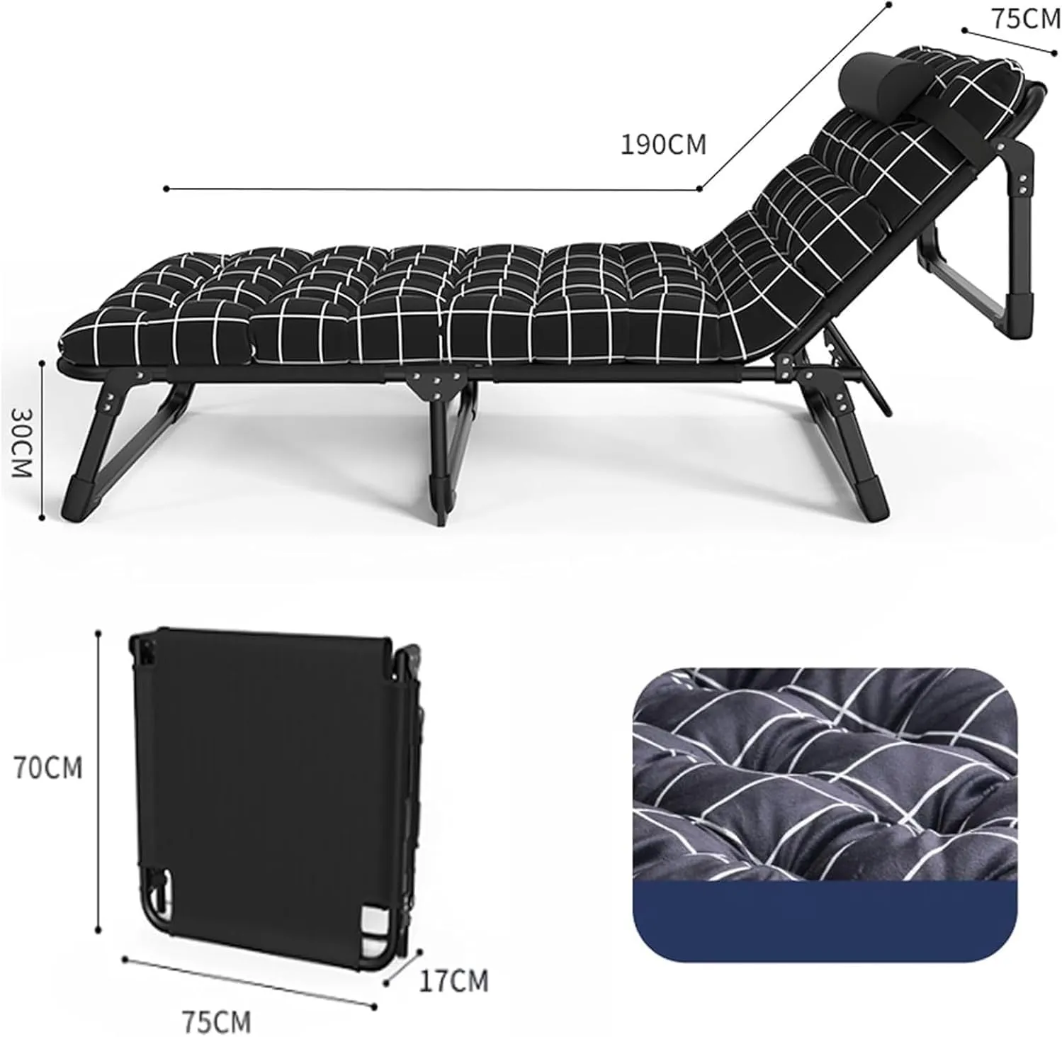 Oxford Cloth Camping Cot, Extra Wide Folding Cot, Portable Folding Bed for Sleeping, 4-Position Folding Chaise Lounge Chair