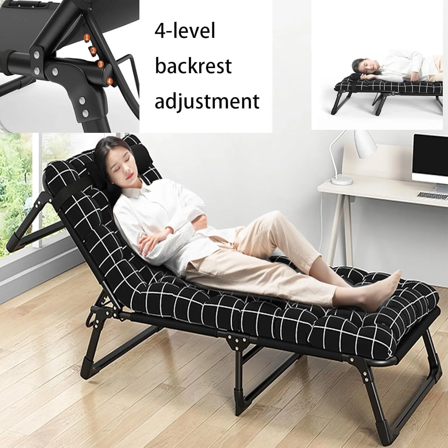 Oxford Cloth Camping Cot, Extra Wide Folding Cot, Portable Folding Bed for Sleeping, 4-Position Folding Chaise Lounge Chair