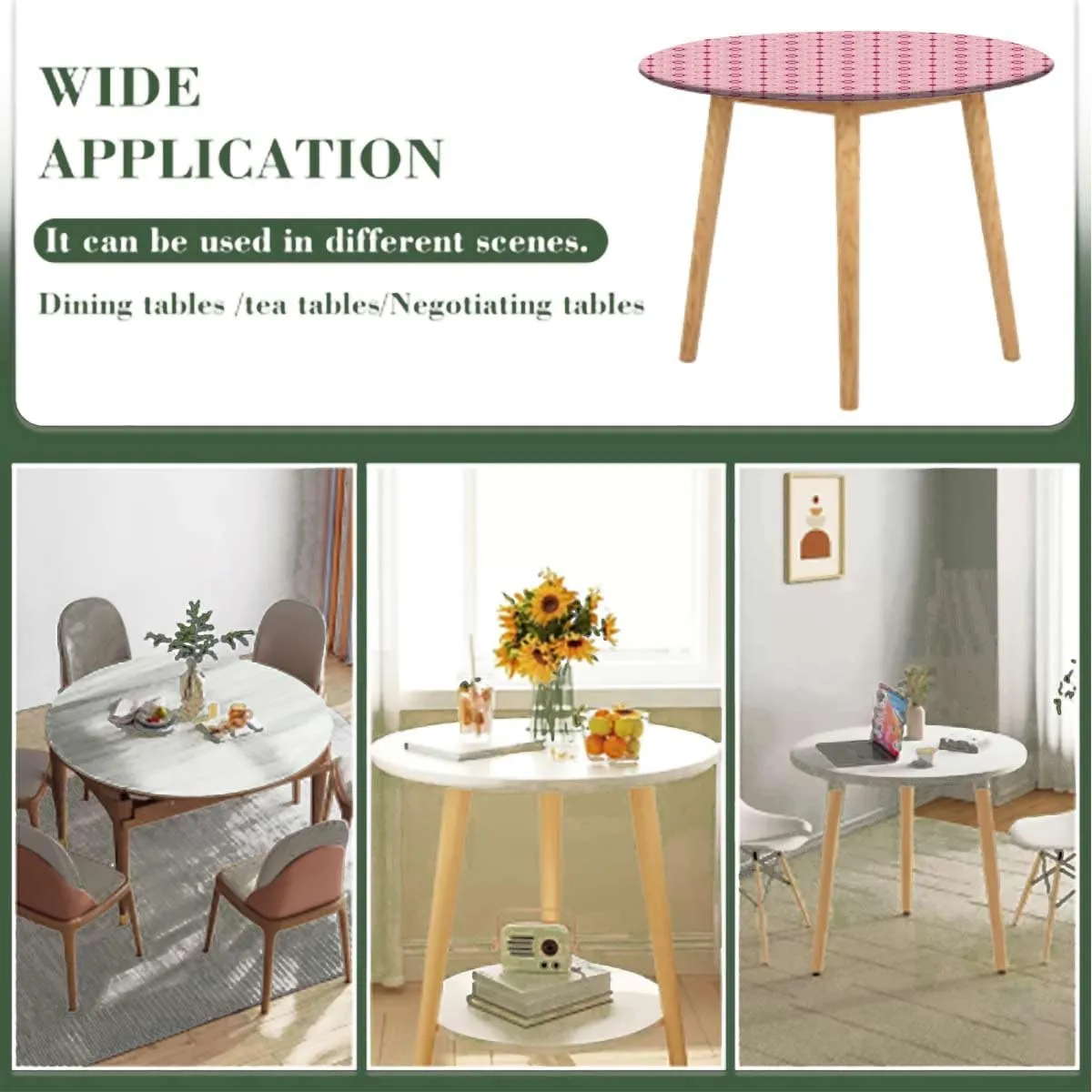 Pale Pink Round Tablecloth with Elastic Edge Flower Petals on Square Striped Girls Soft-Touch Fitted Table Cloth, Waterproof Oil-Proof Table Cover Abstract Fit for 44"-47" Table