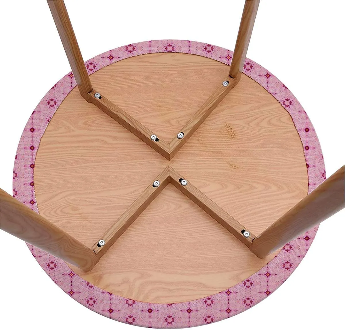 Pale Pink Round Tablecloth with Elastic Edge Flower Petals on Square Striped Girls Soft-Touch Fitted Table Cloth, Waterproof Oil-Proof Table Cover Abstract Fit for 44"-47" Table