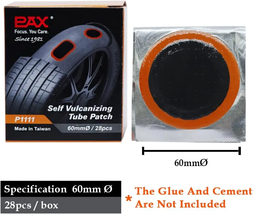 PAX 28 Pcs 60mmØ Round Tube Patches, Puncture Flat Tire Repair Patch for Car, Truck, Tractor, Agricultural Vehicles, Motorcycle, BMX, ATVs, River Floating, Inflatable Rubber