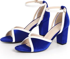 Perphy Open Toe Ankle Strap Chunky Heel Velvet Sandals for Women