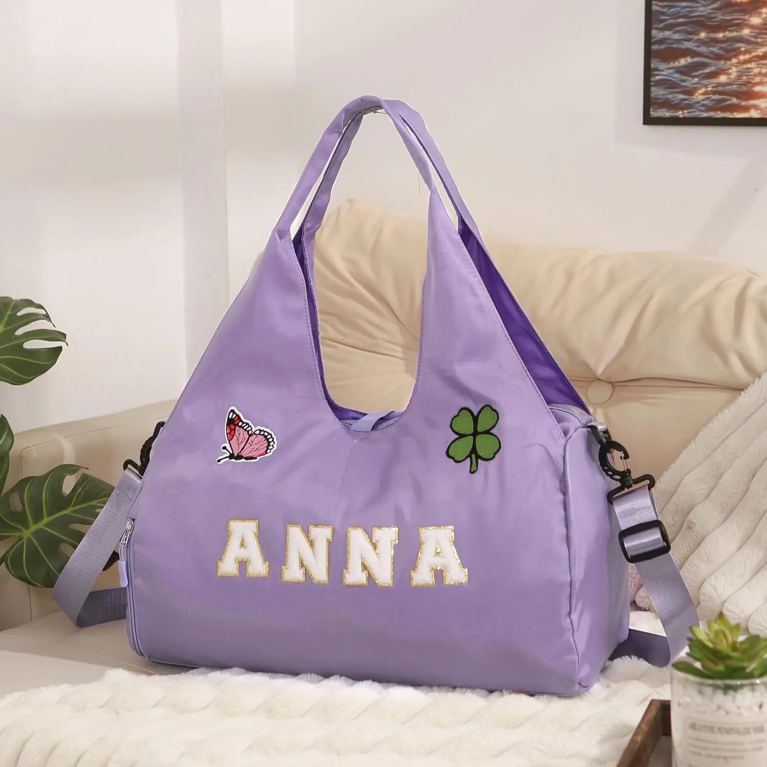 Personalized Duffel Bag with Name – Custom Travel Gym Bag for Women & Men – Waterproof Oxford Weekender Bag – Carry-On Overnight Bag for Sports, Gifts, Travel, Groomsmen (Purple)