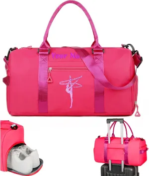 Personalized Embroidered Duffel Bag, Custom Sports Gym Bag with Name for Man Women, Girls Dance Bag Weekend Bag Travel Bag - with Shoulder Strap & Wet Dry Pockets & Shoe Compartment - Rose Pink