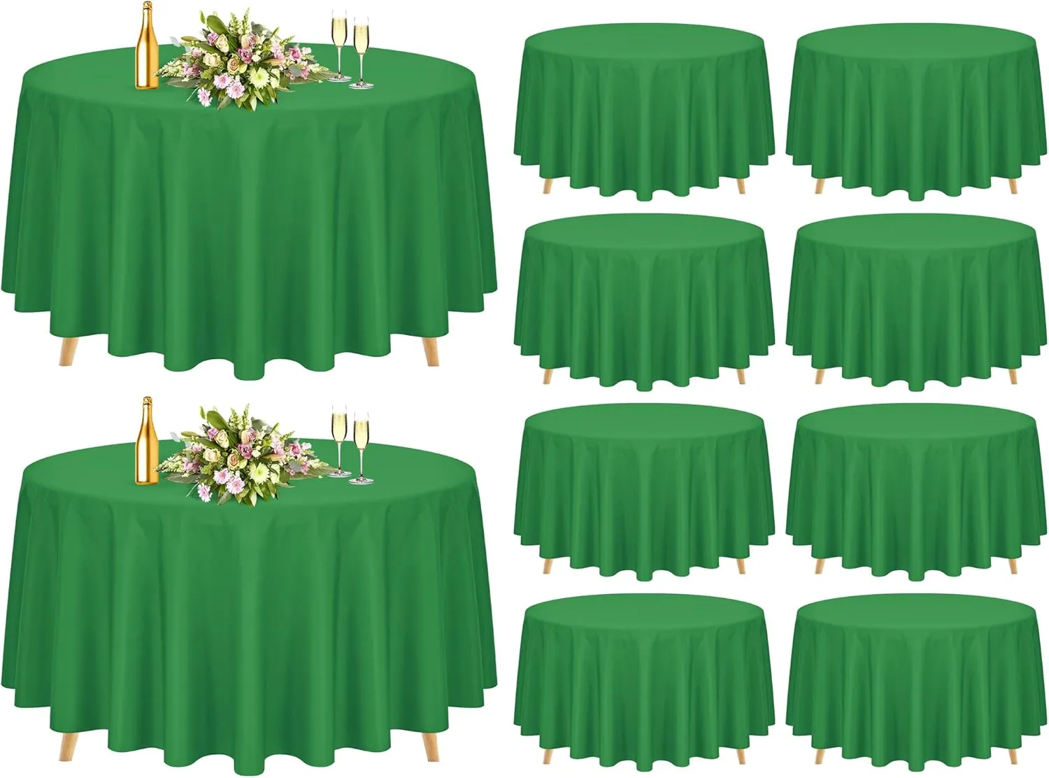 Pesonlook 10 Pack Green Round Tablecloths 90 Inch, Polyester Spring Easter Table Cloth Circle Bulk Linen Stain and Wrinkle Resistant Washable Table Cloth for Wedding Party Dining Banquet