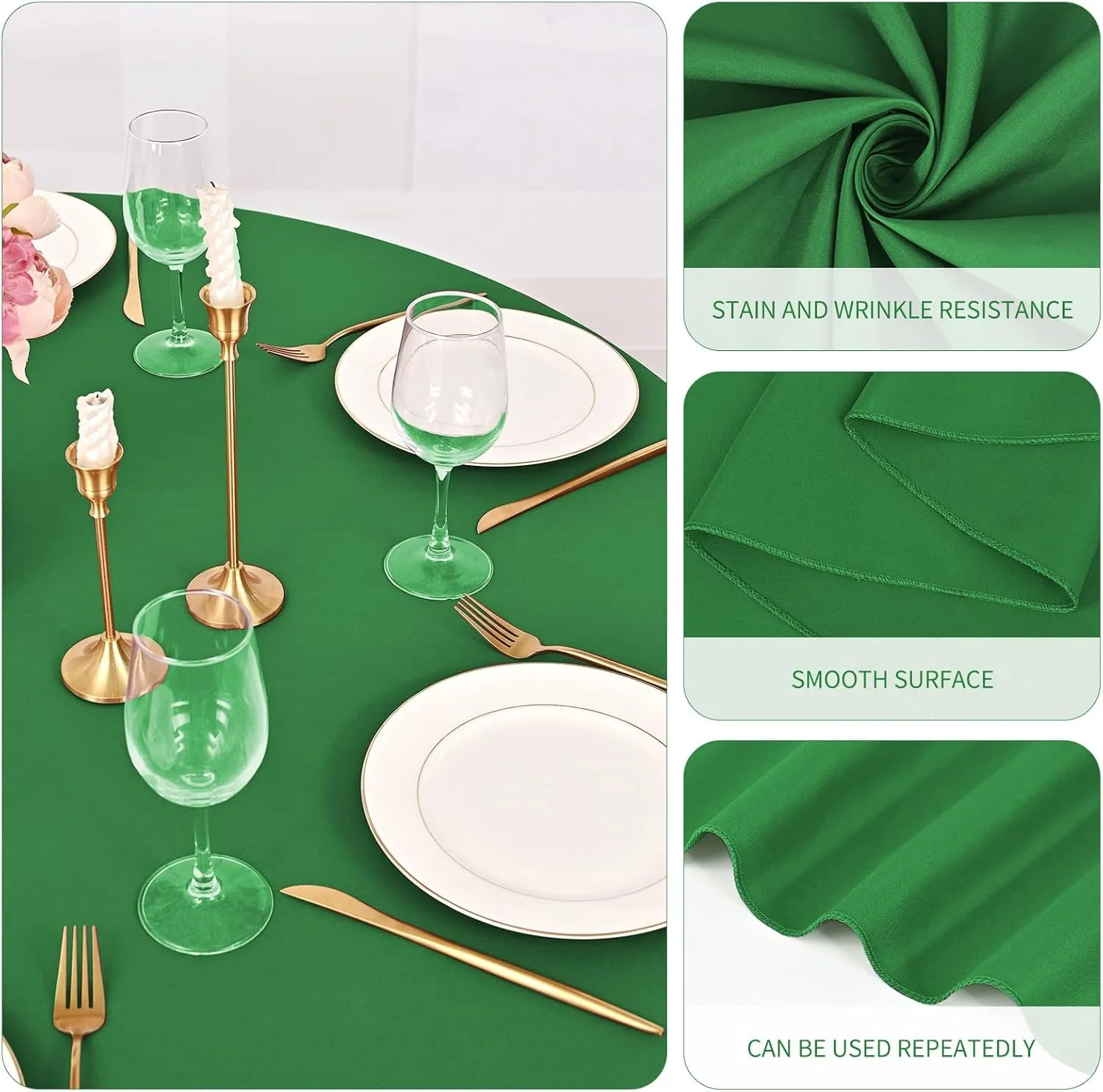 Pesonlook 10 Pack Green Round Tablecloths 90 Inch, Polyester Spring Easter Table Cloth Circle Bulk Linen Stain and Wrinkle Resistant Washable Table Cloth for Wedding Party Dining Banquet