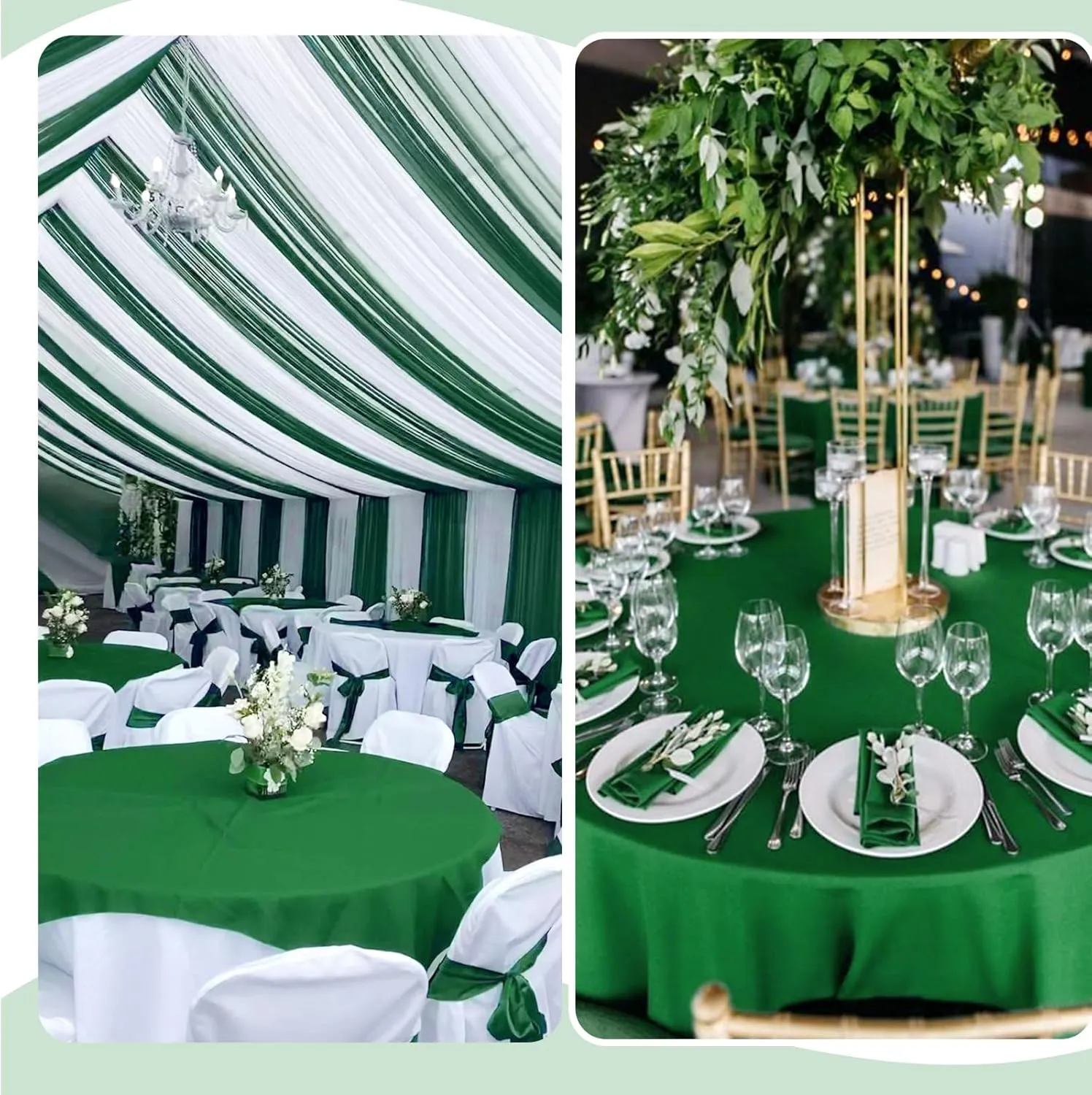 Pesonlook 10 Pack Green Round Tablecloths 90 Inch, Polyester Spring Easter Table Cloth Circle Bulk Linen Stain and Wrinkle Resistant Washable Table Cloth for Wedding Party Dining Banquet