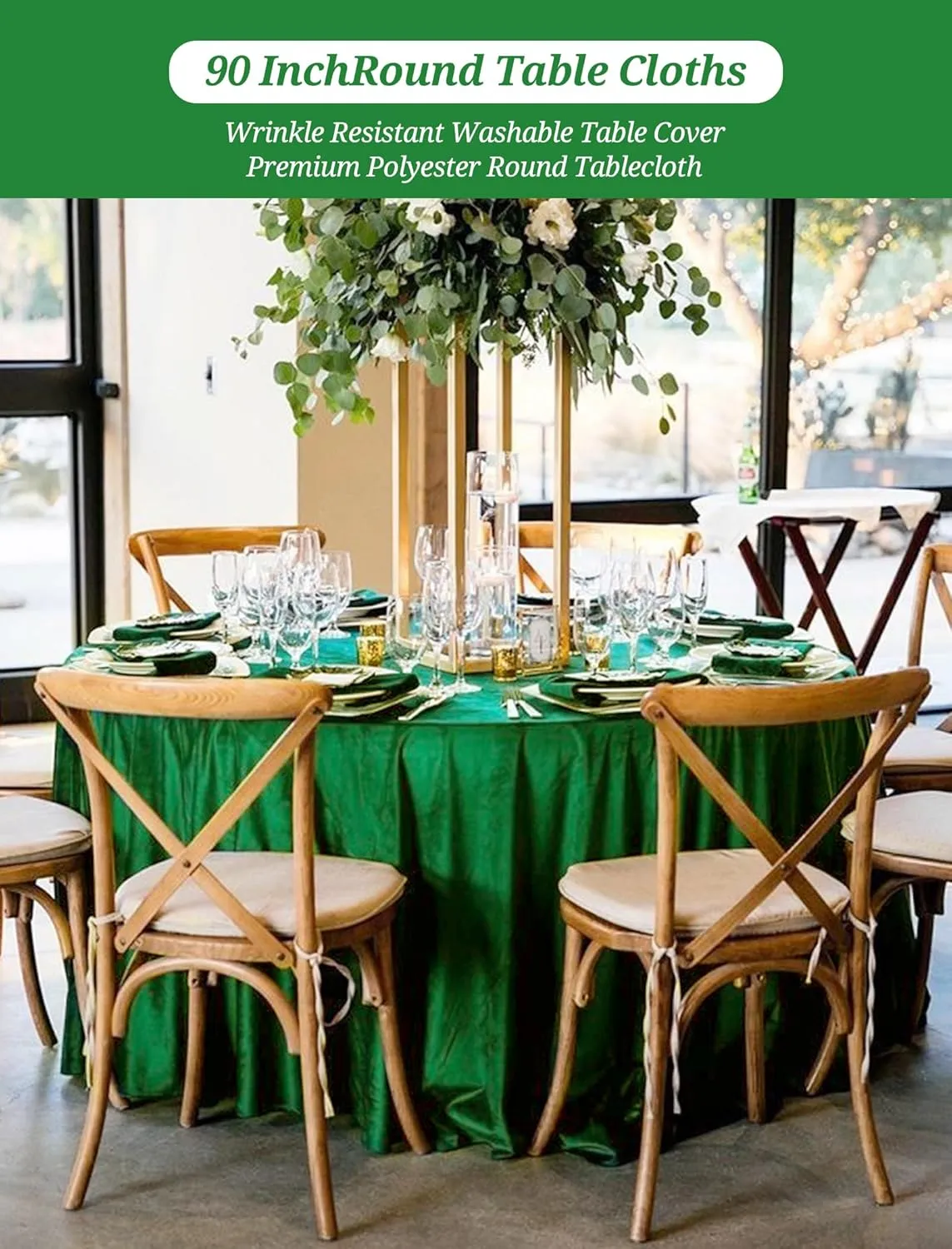 Pesonlook 10 Pack Green Round Tablecloths 90 Inch, Polyester Spring Easter Table Cloth Circle Bulk Linen Stain and Wrinkle Resistant Washable Table Cloth for Wedding Party Dining Banquet