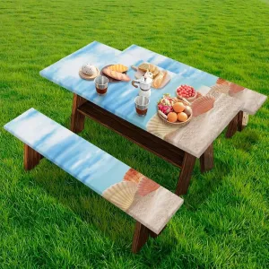 Picnic Table Covers Conch Soft Camping Essentials Windproof Waterproof Picnic Table Cover with Bench Covers Stain Proof Camping Tablecloth Camping Gear 3pcs-94" x 30"