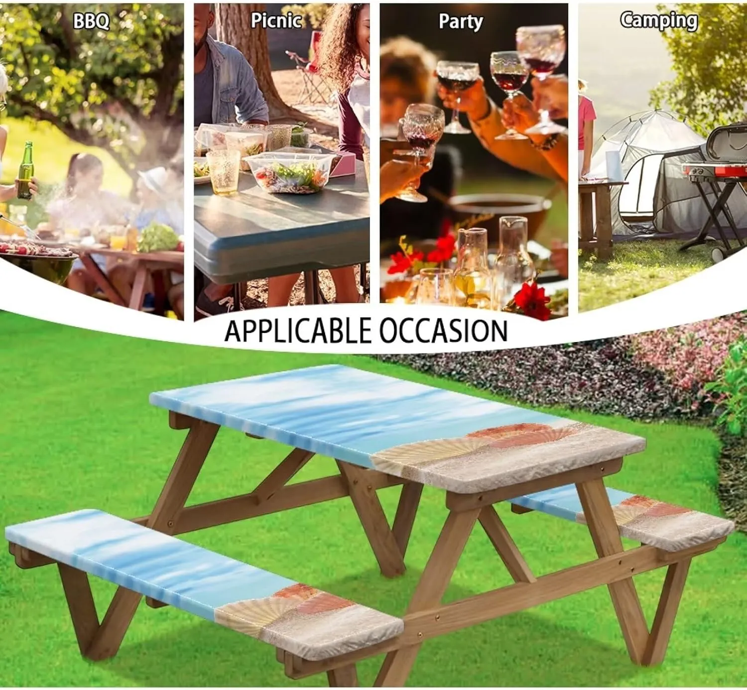 Picnic Table Covers Conch Soft Camping Essentials Windproof Waterproof Picnic Table Cover with Bench Covers Stain Proof Camping Tablecloth Camping Gear 3pcs-94" x 30"